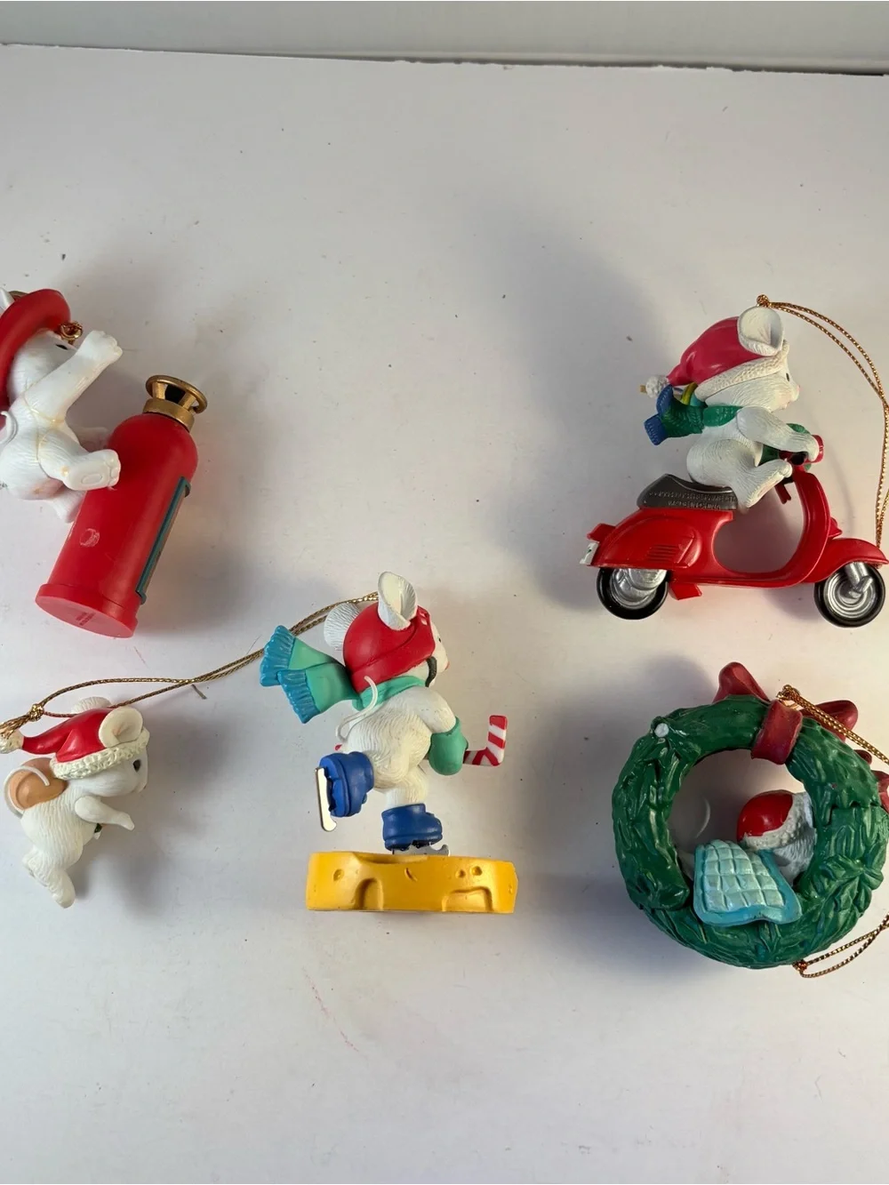 VTG Lot of 5 Lustre Fame 1990s Christmas Ornament Mouse Mice Scooter Firefighter